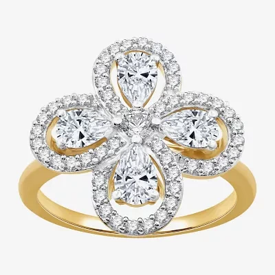 Womens 1 1/5 CT. T.W. Lab Grown White Diamond 10K Gold Flower Cocktail Ring