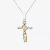 Womens 1/10 CT. T.W. Lab Grown White Diamond 10K Two Tone Gold Cross Pendant Necklace