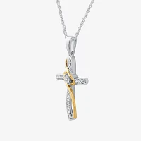 Womens 1/10 CT. T.W. Lab Grown White Diamond 10K Two Tone Gold Cross Pendant Necklace