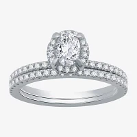 I Said Yes (G / Si1-Si2) Womens 1 CT. T.W. Lab Grown White Diamond Sterling Silver Oval Halo Engagement Ring