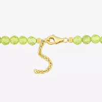 Genuine Green Peridot 18K Gold Over Silver Beaded Bracelet