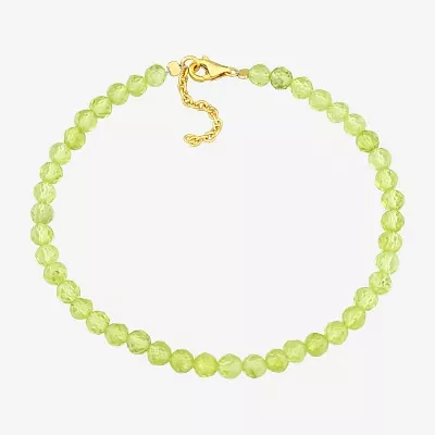 Genuine Green Peridot 18K Gold Over Silver Beaded Bracelet