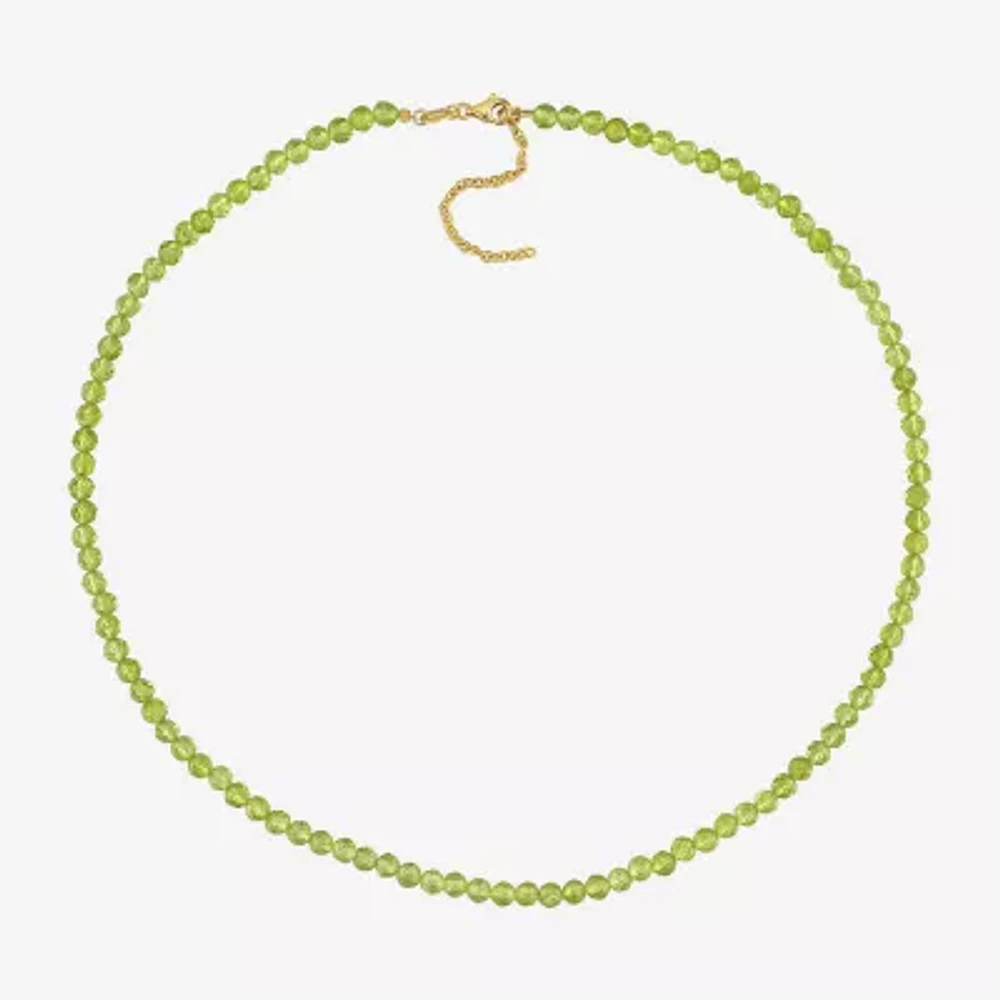 Womens Genuine Green Peridot 18K Gold Over Silver Beaded Necklace