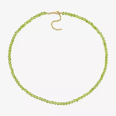 Womens Genuine Green Peridot 18K Gold Over Silver Beaded Necklace