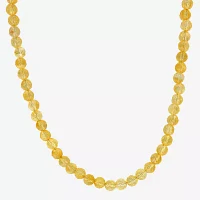 Womens Genuine Yellow Citrine 18K Gold Over Silver Beaded Necklace