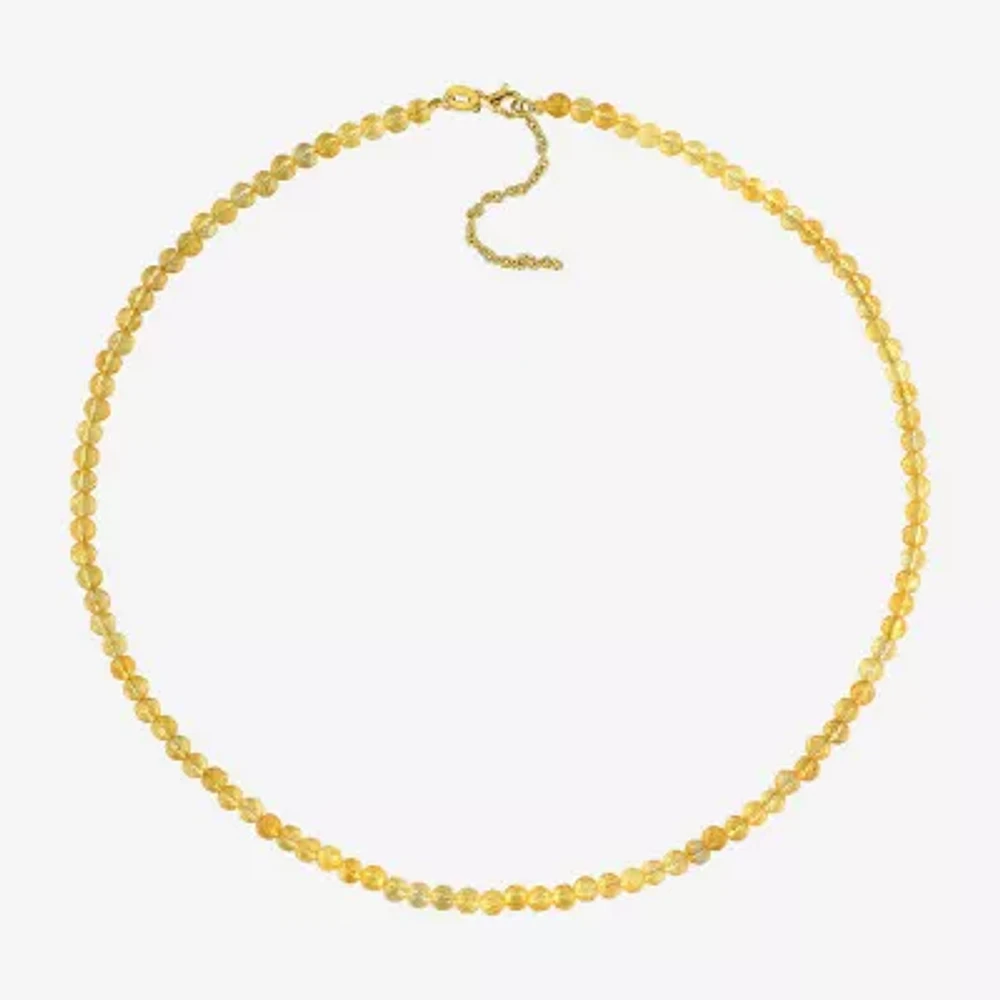 Womens Genuine Yellow Citrine 18K Gold Over Silver Beaded Necklace