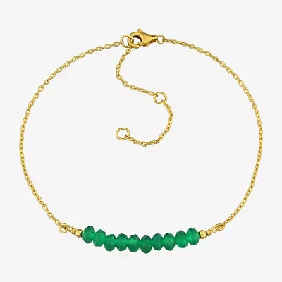 Genuine Green Onyx 18K Gold Over Silver Beaded Bracelet