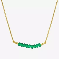 Womens Genuine Green Onyx 18K Gold Over Silver Beaded Necklace