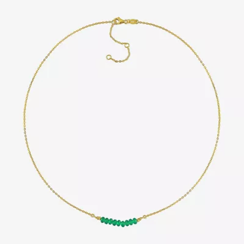 Womens Genuine Green Onyx 18K Gold Over Silver Beaded Necklace