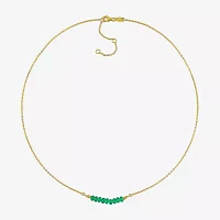 Womens Genuine Green Onyx 18K Gold Over Silver Beaded Necklace