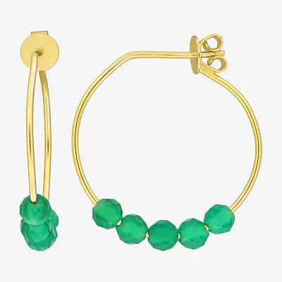 Genuine Green Onyx 18K Gold Over Silver 26mm Hoop Earrings