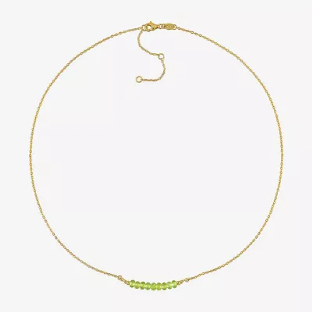 Womens Green Peridot 18K Gold Over Silver 16 1/2 Inch Beaded Necklace