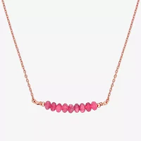 Womens Genuine Pink Tourmaline 18K Rose Gold Over Silver Beaded Necklace