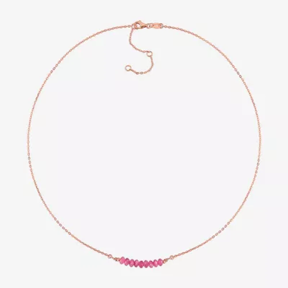 Womens Genuine Pink Tourmaline 18K Rose Gold Over Silver Beaded Necklace