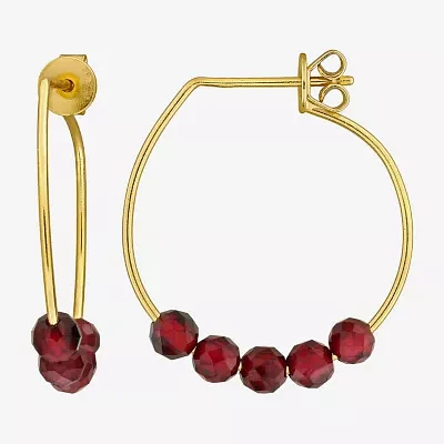 Genuine Red Garnet 18K Gold Over Silver 26mm Hoop Earrings