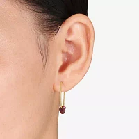 Genuine Red Garnet 18K Gold Over Silver 26mm Hoop Earrings