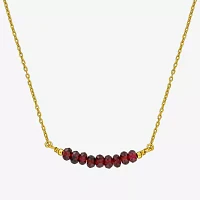 Womens Genuine Red Garnet 18K Gold Over Silver Beaded Necklace