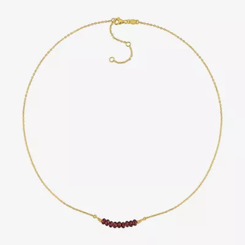 Womens Genuine Red Garnet 18K Gold Over Silver Beaded Necklace