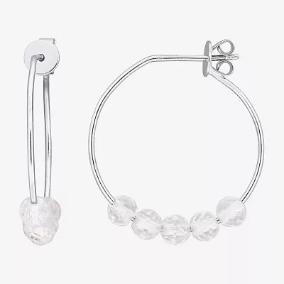 Genuine White Topaz Sterling Silver 26mm Hoop Earrings