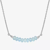 Womens Genuine Blue Aquamarine Sterling Silver Beaded Necklace