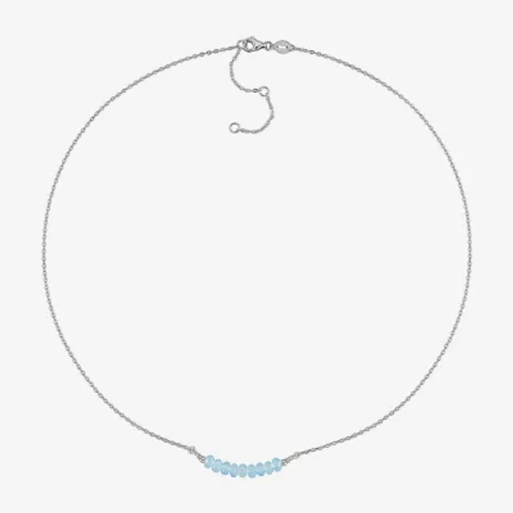 Womens Genuine Blue Aquamarine Sterling Silver Beaded Necklace