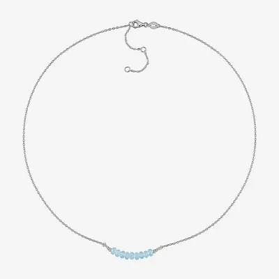 Womens Genuine Blue Aquamarine Sterling Silver Beaded Necklace