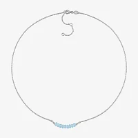 Womens Genuine Blue Aquamarine Sterling Silver Beaded Necklace