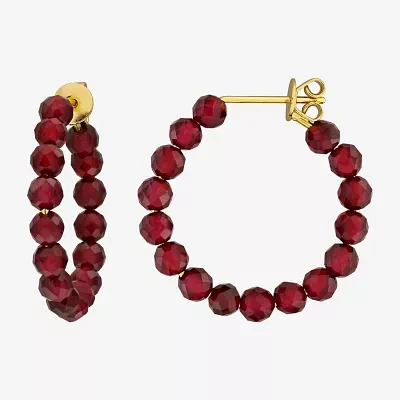 Genuine Red Garnet 18K Gold Over Silver 26mm Hoop Earrings