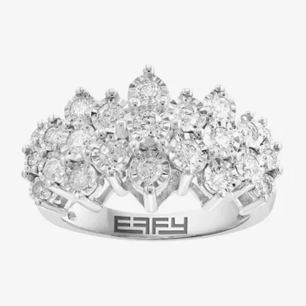 Effy  (G / Si1) Womens 1 CT. T.W. Lab Grown White Diamond Sterling Silver Cocktail Ring