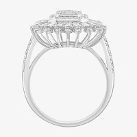 Effy  (G / Si1) Womens 1 1/2 CT. T.W. Lab Grown White Diamond 14K Gold Cushion Halo Cocktail Ring