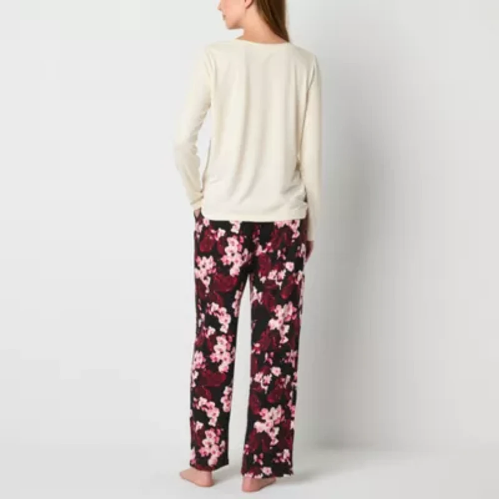 Ambrielle Womens V-Neck Long Sleeve 2-pc. Pant Pajama Set