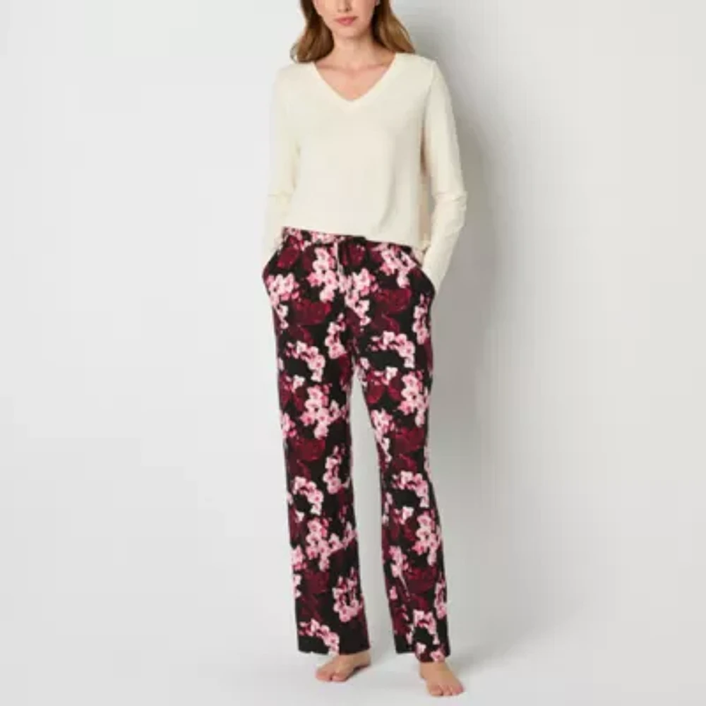 Ambrielle Womens V-Neck Long Sleeve 2-pc. Pant Pajama Set