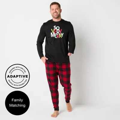 North Pole Trading Co. Mens Adaptive Microfleece Crew Neck Long Sleeve 2-pc. Matching Family Pant Pajama Set