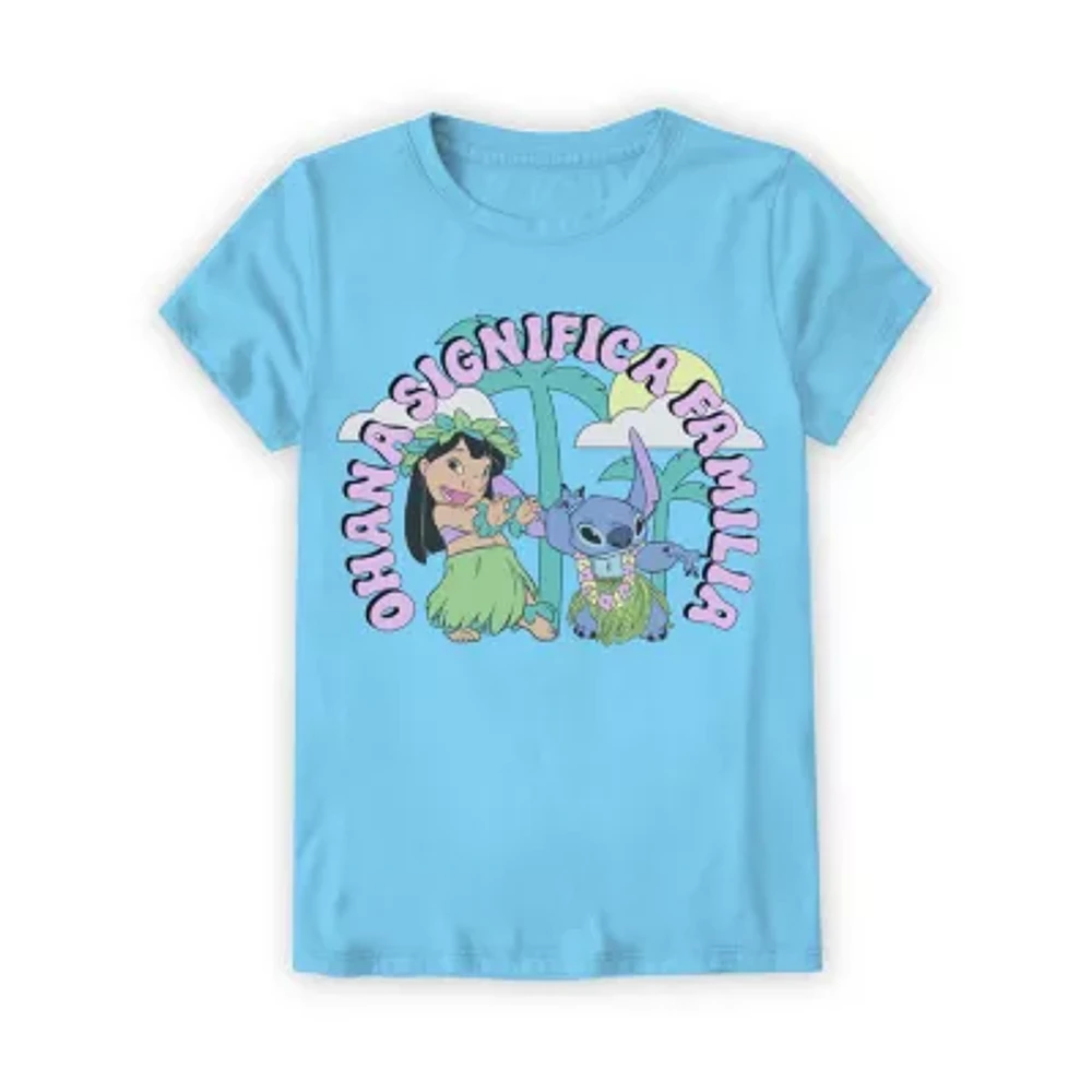 Little & Big Girls Round Neck Short Sleeve Lilo Stitch Graphic T-Shirt