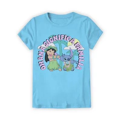 Little & Big Girls Round Neck Short Sleeve Lilo Stitch Graphic T-Shirt