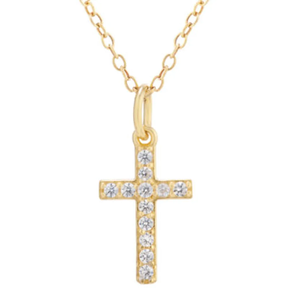 Silver Treasures Cubic Zirconia 14K Gold Over Silver 18 Inch Cable Cross Pendant Necklace