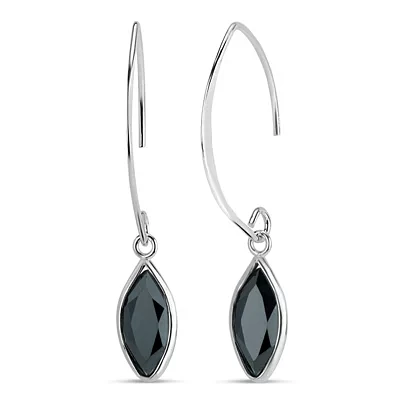 Womens Black Cubic Zirconia Sterling Silver Drop Earrings