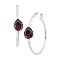 Red Cubic Zirconia Sterling Silver 34.5mm Hoop Earrings