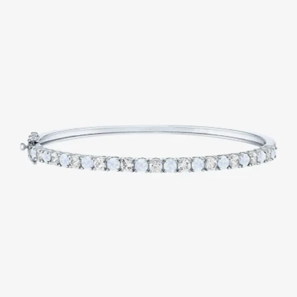 Lab Created White Opal Sterling Silver Bangle Bracelet