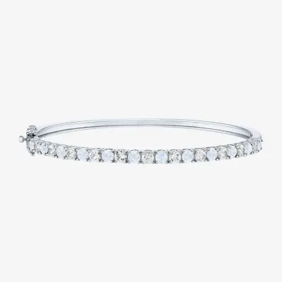 Lab Created White Opal Sterling Silver Bangle Bracelet