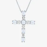 Womens White Opal Sterling Silver Pendant Necklace