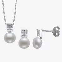 White Sapphire Cultured Freshwater Pearl Sterling Silver 2-pc. Jewelry Set