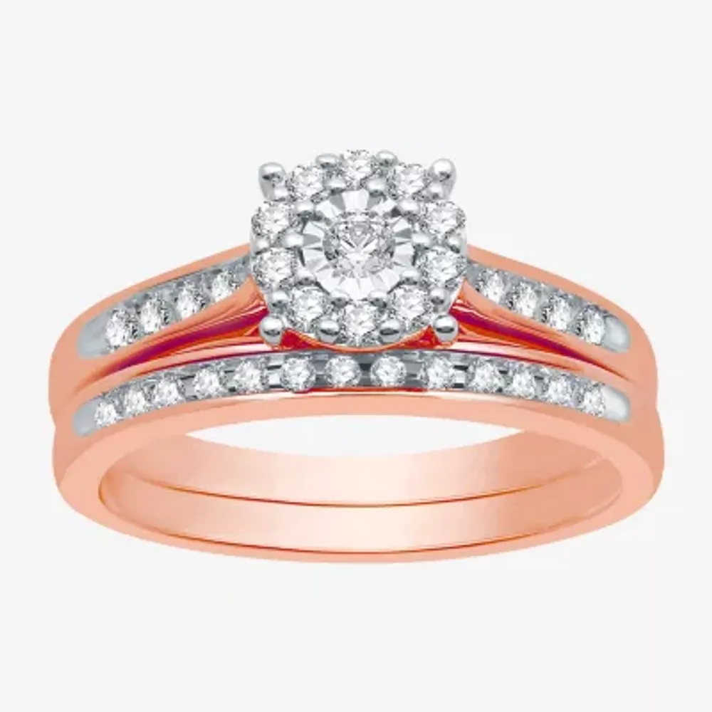 I Said Yes (H-I / I1) Womens 3/8 CT. T.W. Lab Grown White Diamond 14K Rose Gold Over Silver Sterling Round Halo Bridal Set