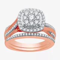 I Said Yes (H-I / I1) Womens 3/4 CT. T.W. Lab Grown White Diamond 14K Rose Gold Over Silver Sterling Cushion Halo Bridal Set