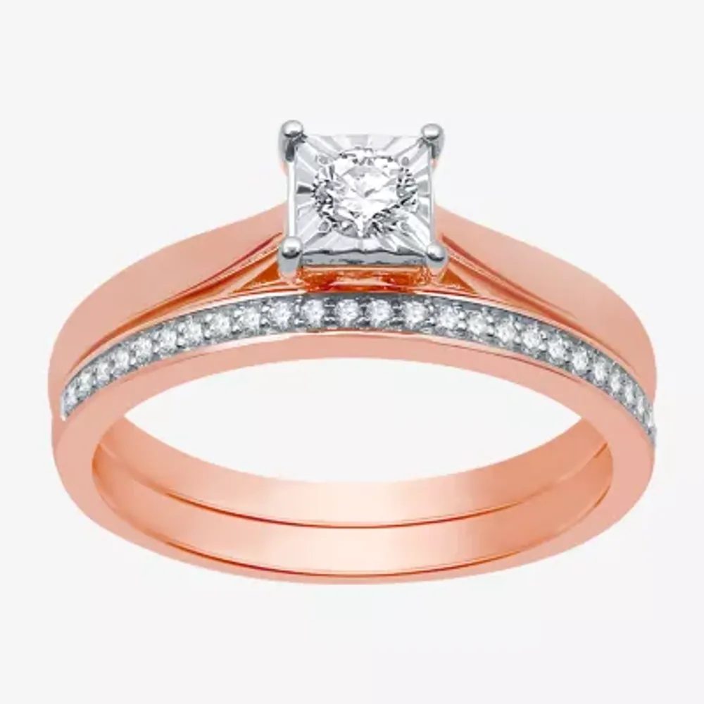 I Said Yes (H-I / I1) Womens 1/4 CT. T.W. Lab Grown White Diamond 14K Rose Gold Over Silver Sterling Solitaire Bridal Set