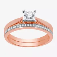 I Said Yes (H-I / I1) Womens 1/4 CT. T.W. Lab Grown White Diamond 14K Rose Gold Over Silver Sterling Solitaire Bridal Set