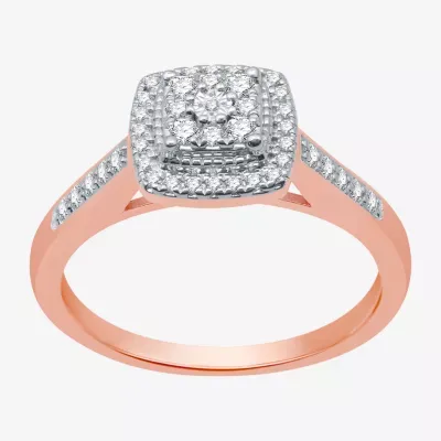 I Said Yes (H-I / I1) Womens 1/4 CT. T.W. Lab Grown White Diamond 14K Rose Gold Over Silver Sterling Halo Engagement Ring