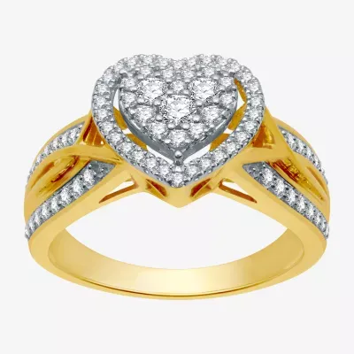 I Said Yes (H-I / I1) Womens 1/2 CT. T.W. Lab Grown White Diamond 14K Gold Over Silver Sterling Heart Side Stone Halo Engagement Ring