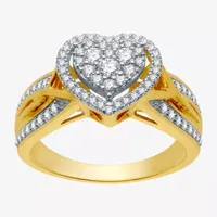 I Said Yes (H-I / I1) Womens 1/2 CT. T.W. Lab Grown White Diamond 14K Gold Over Silver Sterling Heart Side Stone Halo Engagement Ring