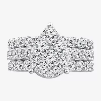 4 CT. T.W. Diamond Pear Shape Side Stone Bridal Set 10K 14K White Gold